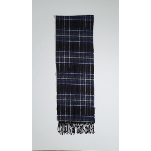 🆕️100% Cashmere Club Room Men's Blue Plaid Scarf - Picture 6 of 9